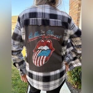 Rolling Stones Upcycled Flannel Shirt Unisex Medium M